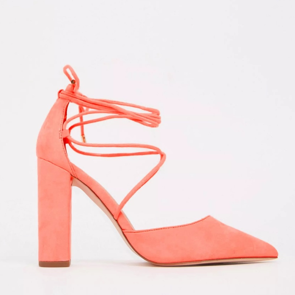 ASOS DESIGN Wide Fit Power Trip high block heels in neon pink 6W